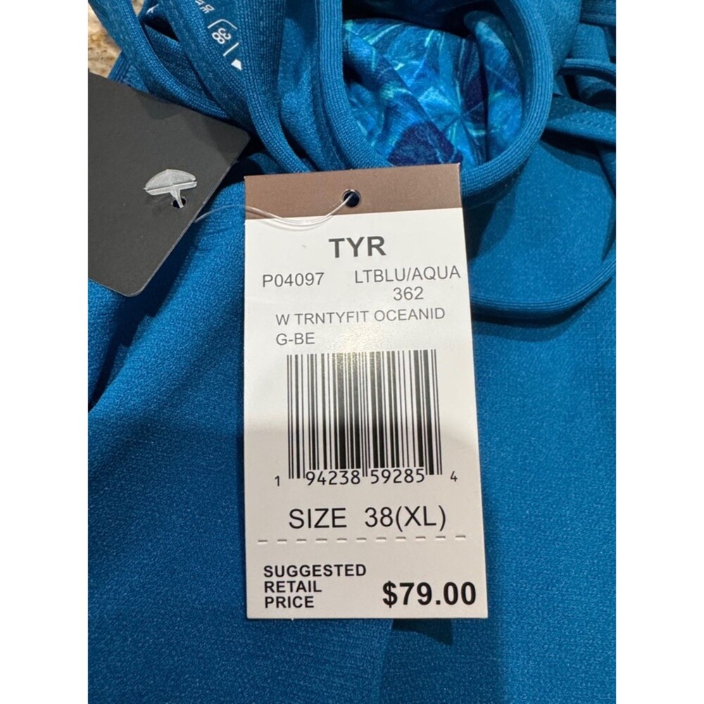 TYR Oceanid Durafast Elite Trinityfit 1 Piece Swimsuit Light Blue Aqua 38 XL NWT - Picture 7 of 12